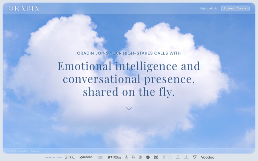 Oradin - AI conversational intelligence, homepage preview